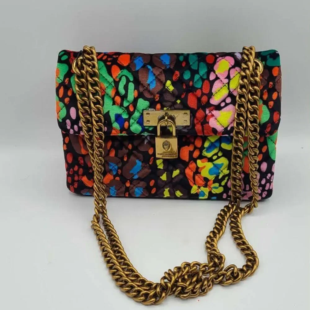 Kurt Geiger London Brixton Velvet Colorful Shoulder Bag with chain Straps NWT!